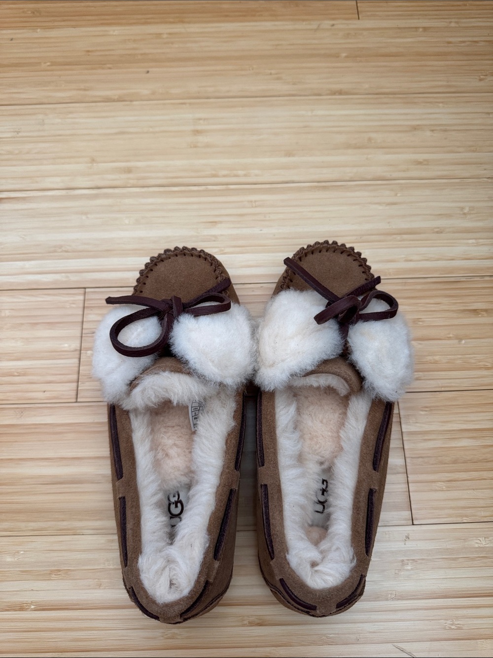 UGG Chestnut Suede Shearling Moccasin Slippers